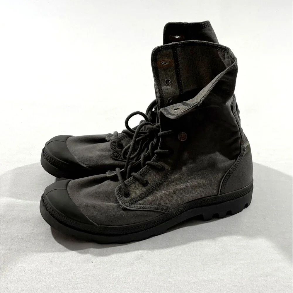 Palladium Gray Baggy City Shell Canvas Fold Over Lace Boots Mens Shoes Sz 11.5